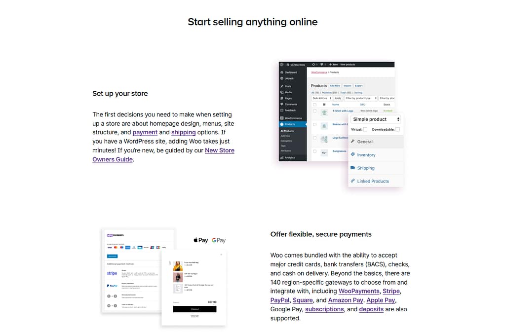 WooCommerce features