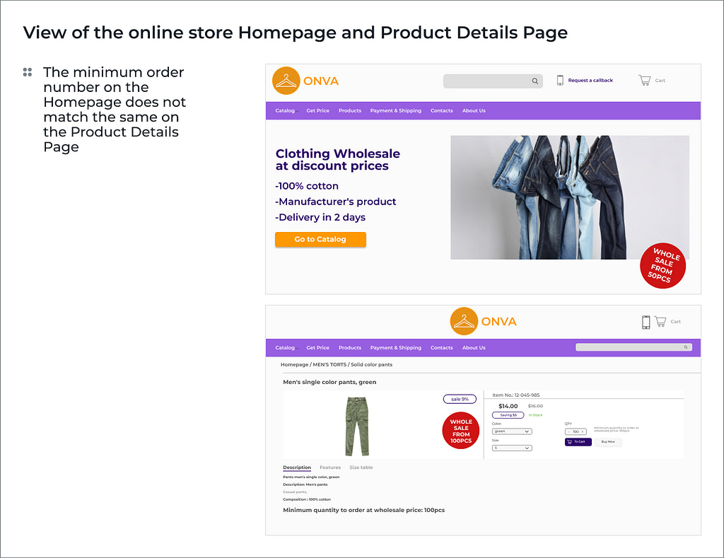 Homepage and Product Details Page