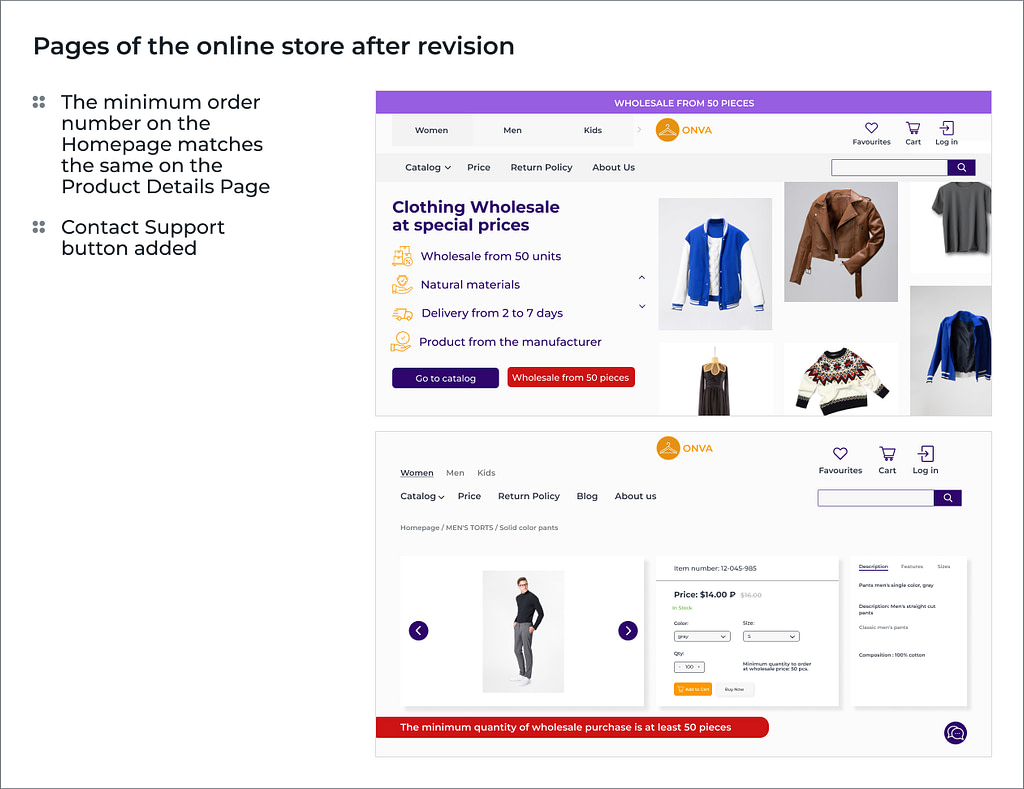 Online store pages after review