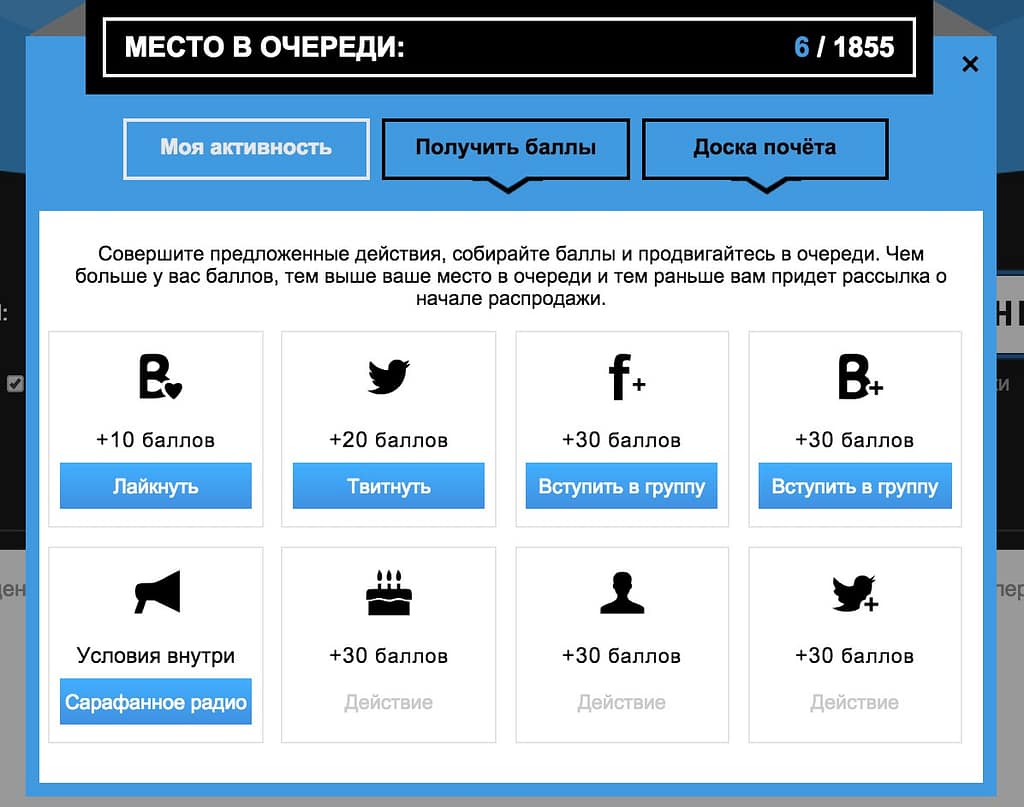 Действия, за которые Madrobots начисляли баллы