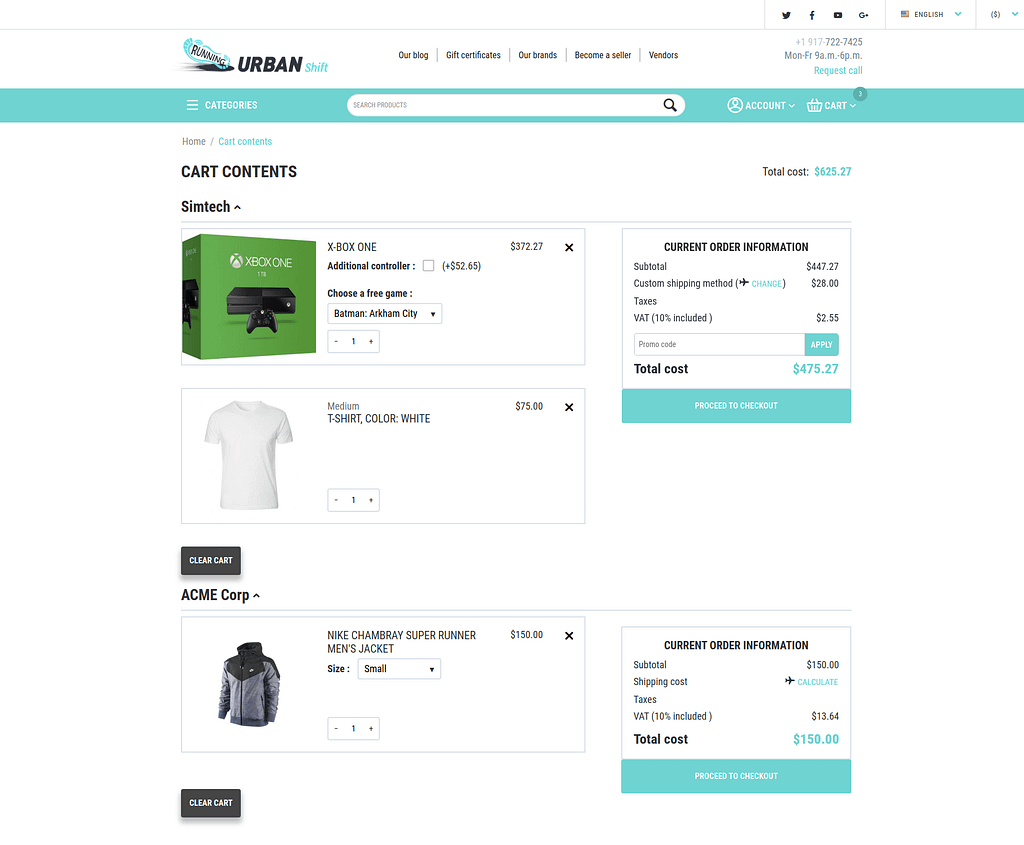 Urban Shift Theme: After the changes in the cart page design, the theme required its adaptation  to "Direct Customer-to-Vendor Payments". 