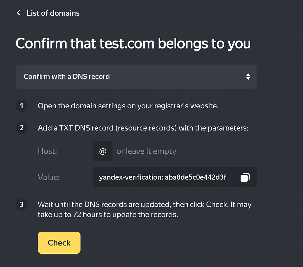 Confirm that domain belongs to you