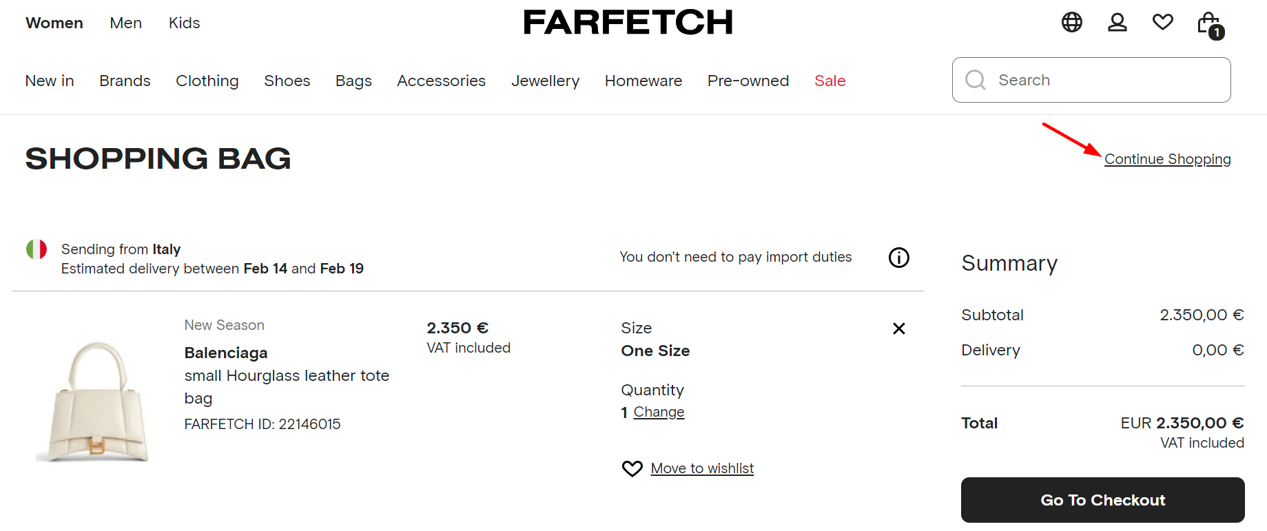 Farfetch Continue Shopping
