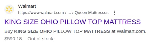 A result in SERP showing the availability of the product.