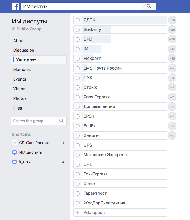 рейтинг служб доставки для интернет-магазина по версии участников группы ИМ диспуты