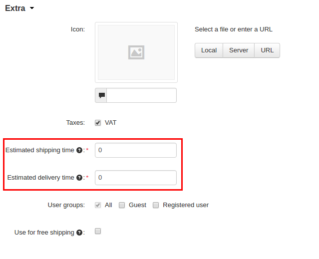 Settings for other Shipping Methods