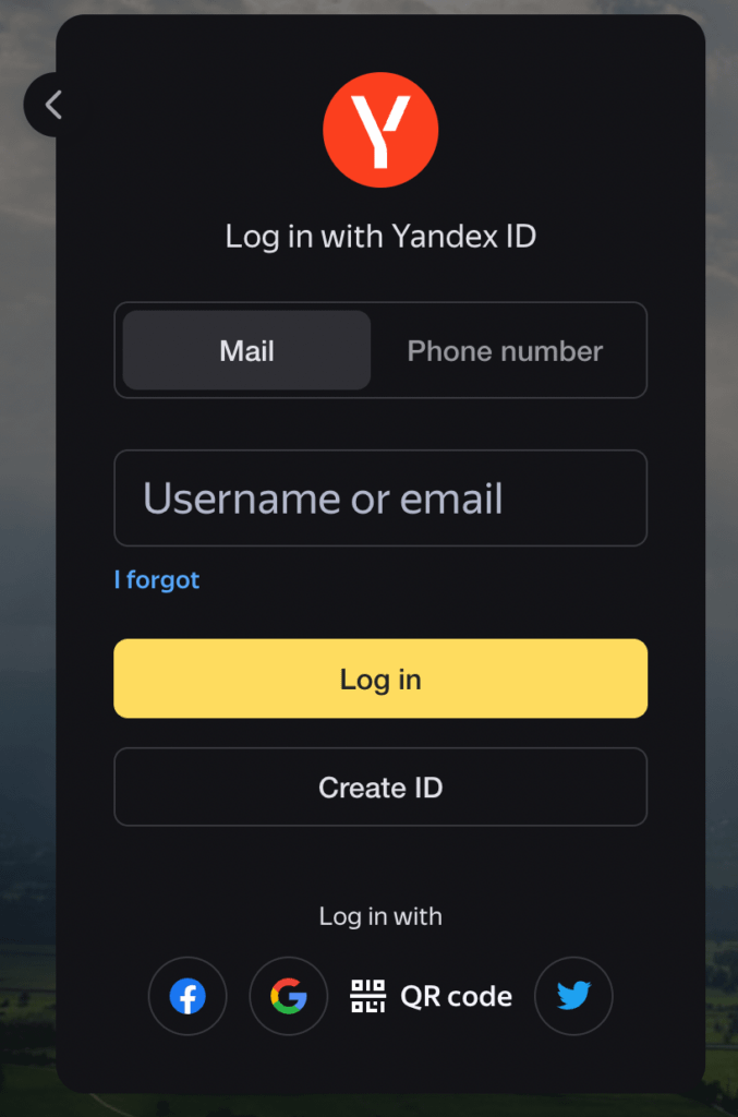Log in with Yandex ID