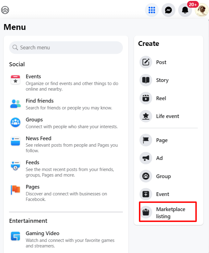 On the right-hand side of the Facebook homepage, find a section called "Marketplace Listing." 