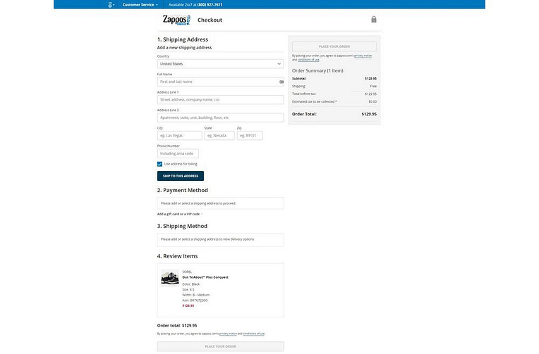 Zappos checkout