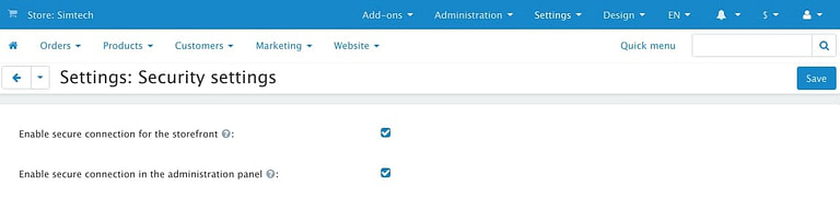 Secure Connection in CS-Cart Admin Panel