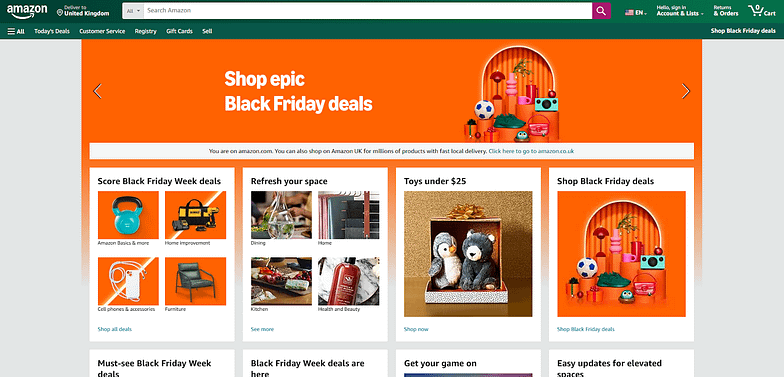 Main page of Amazon marketplace as one of examples of global marketplaces