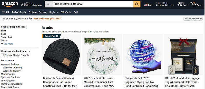 You can try to make your own research by using these two shops as your gift guide on what to sell in your store. Just enter Christmas in the search bar and see the results.
