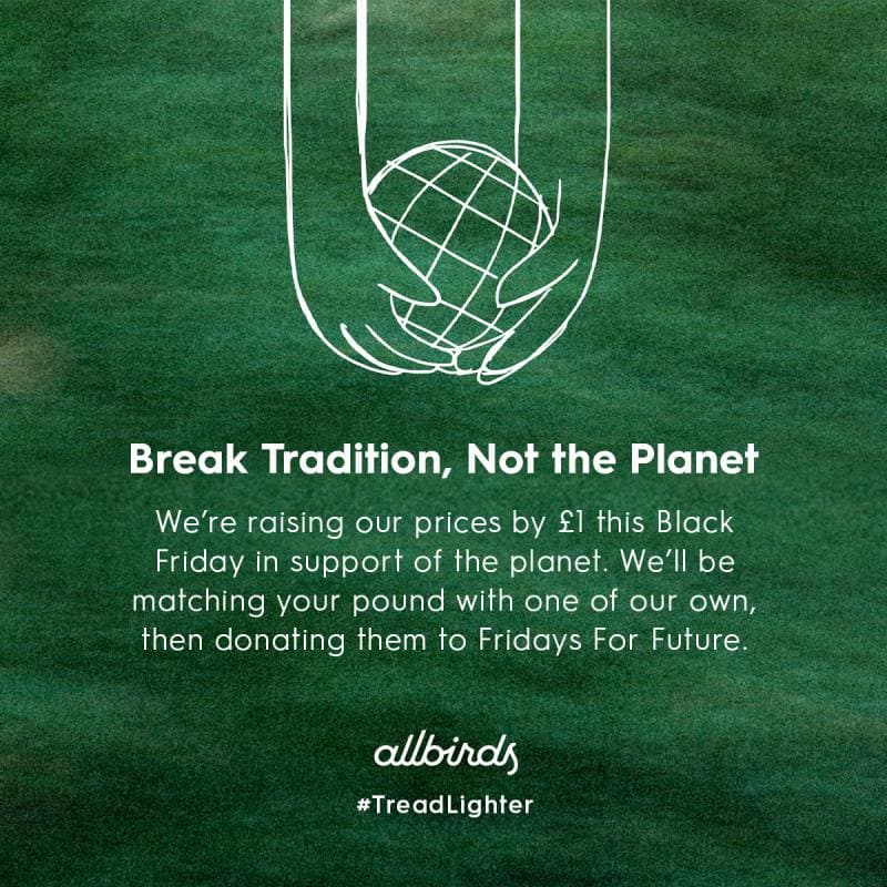 Баннер рекламной кампании в защиту окружающей среды от Allbirds