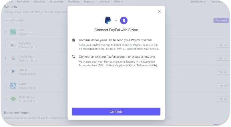 Connect PayPal with Stripe