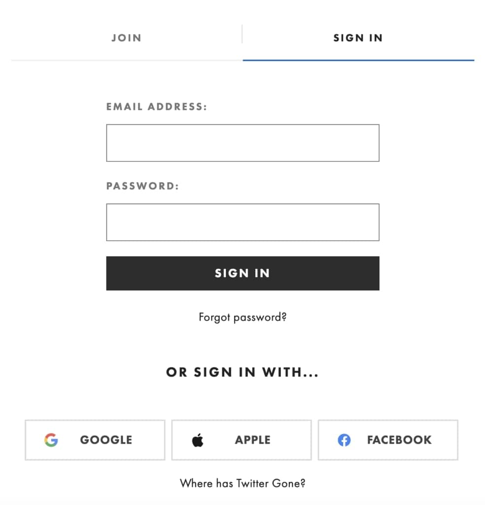 sign-in form example from ASOS