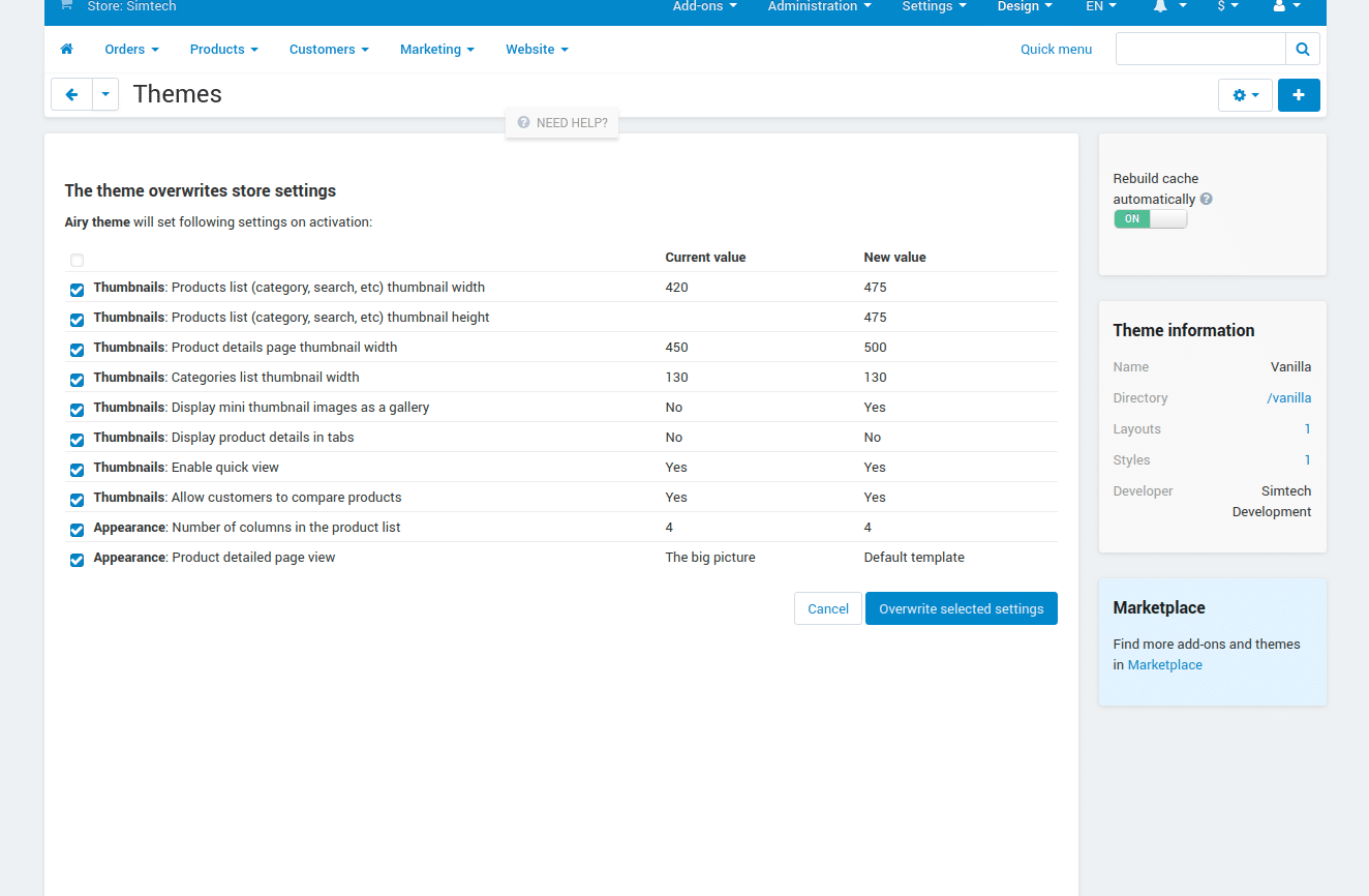 Image Sizes in CS-Cart admin panel