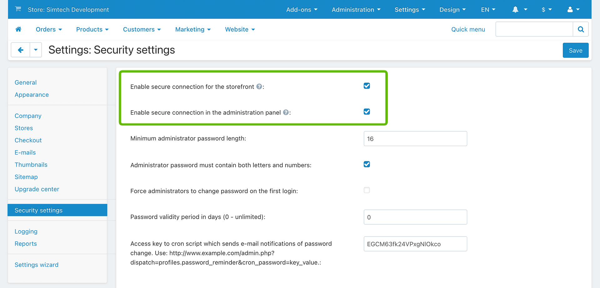 Enable secure connection for the storefront and the administration panel in CS-Cart and Multi-Vendor