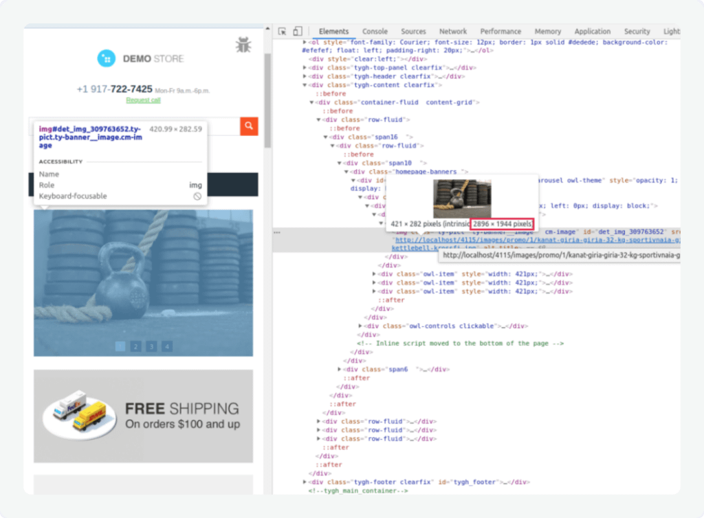 To understand how to speed up the loading speed of the site and which page to optimize, use the same PageSpeed Insights or right-click on the image in the browser and select "Inspect Element".