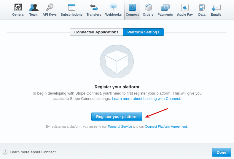 Where to register your platform in Stripe
