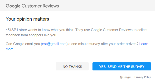 Google Customer Review Add-on Developed by Simtech Development