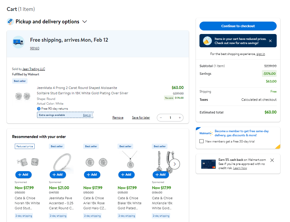 Walmart Cart with Cross-Selling Block