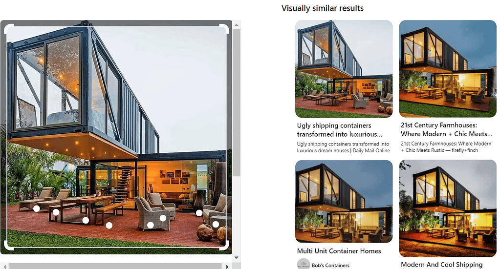 On Pinterest, users can search for ideas, inspiration, and products through images. With the image search feature, users can look for products, fashion trends, and design ideas.