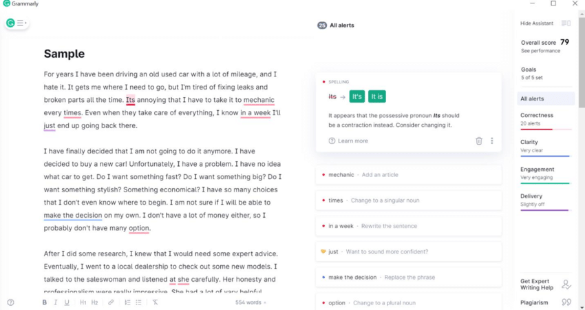 Grammarly interface