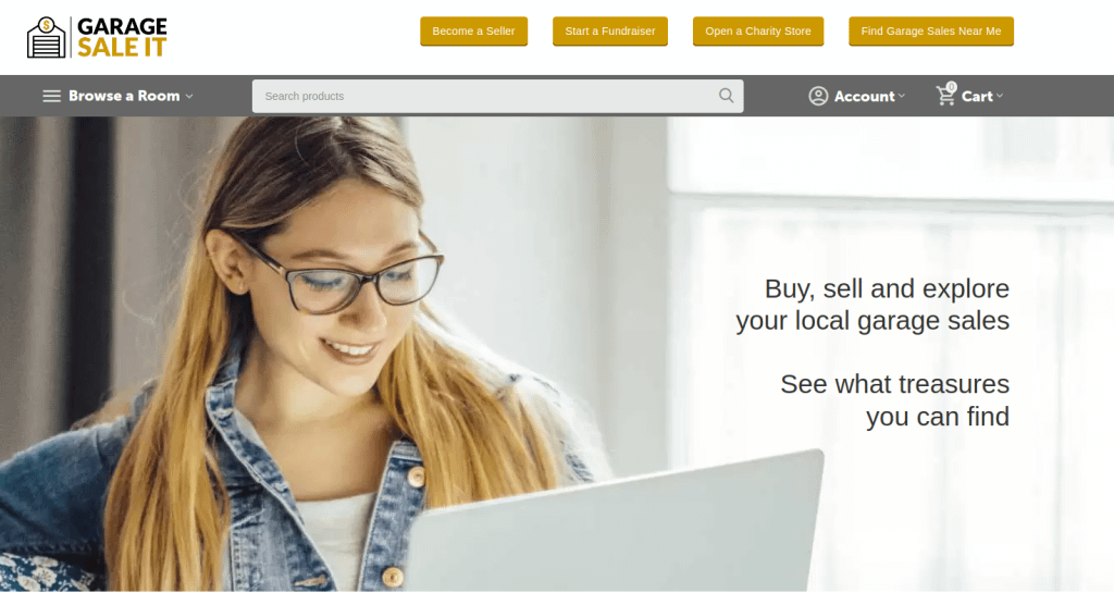Screenshot of GarageSaleIt marketplace homepage
